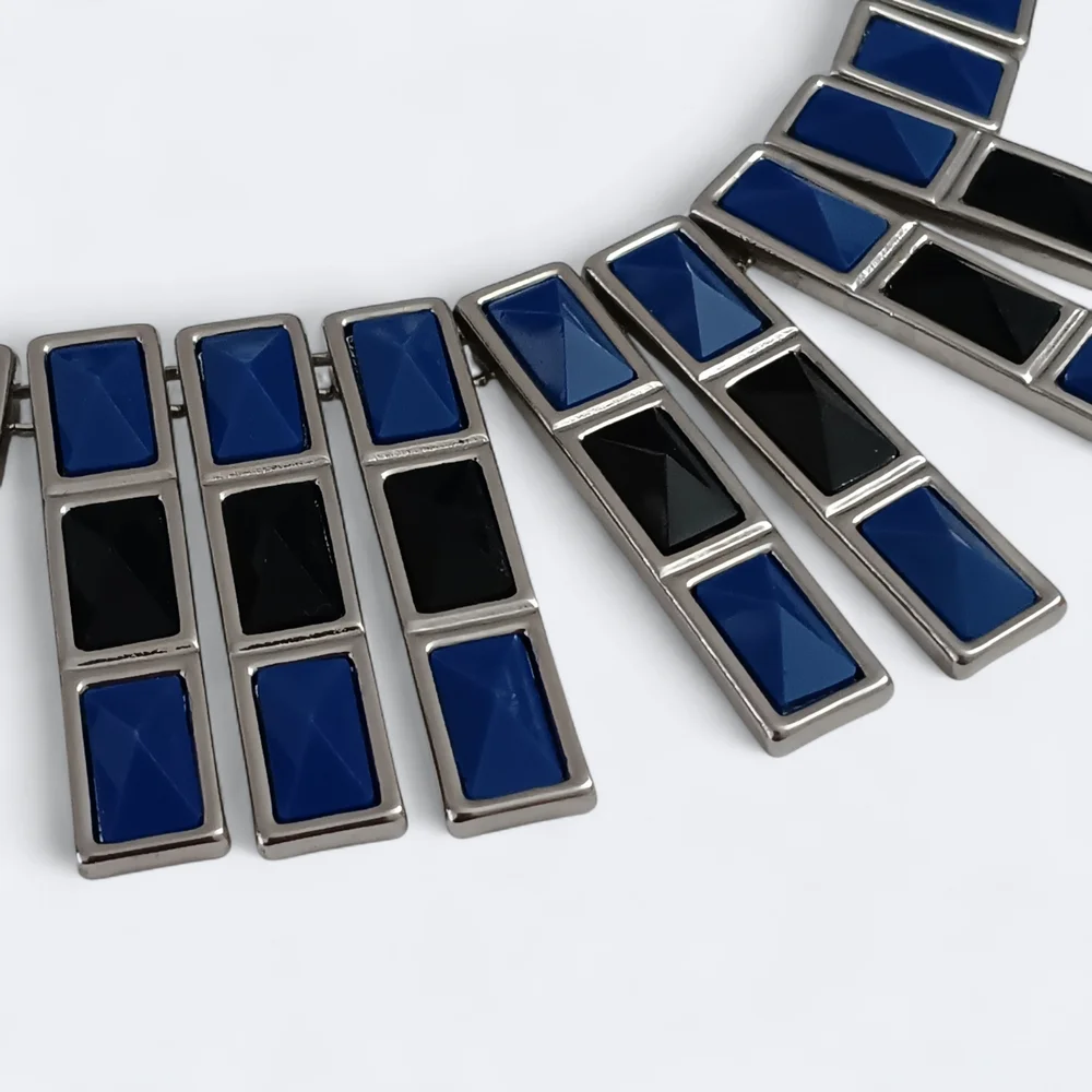 🌟3/$15 Metaphor Blue and Silver Rectangle Statement Necklace and Earring Set